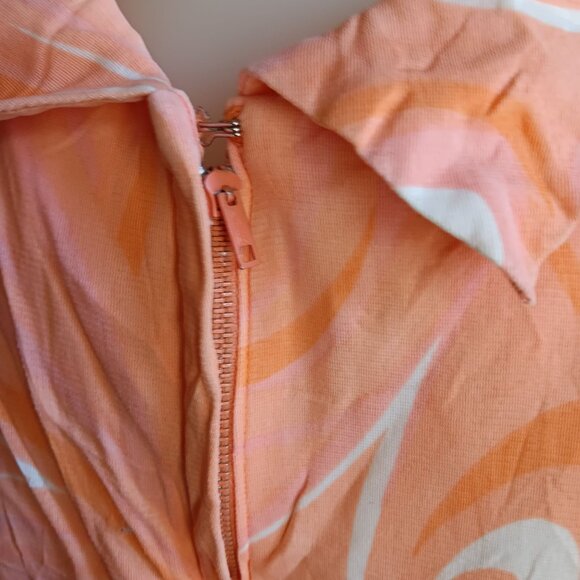 1OF1 Women's Large Vintage Dress 1960's Sleeveless Orange Abstract Swirl - Picture 5 of 8